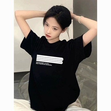 重磅純棉短袖簡約印花T恤衫夏季港風潮流男女百搭寬鬆小衆上衣ins   寬鬆 五分袖T恤 厚磅T 高磅T