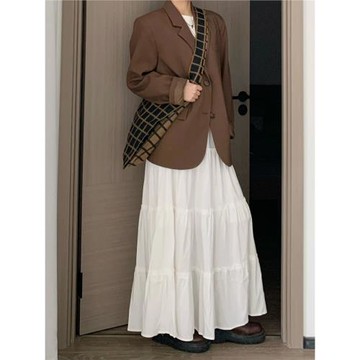 大碼蕾絲蛋糕裙女夏季新款高腰顯瘦芭蕾風小個子白色a字半身長裙