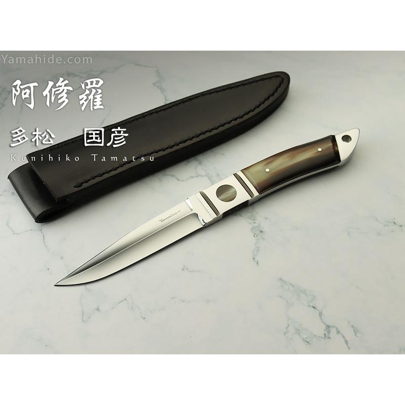 多松 国彦 作 阿修羅・インテグラル ATS-34 オランダ水牛 シースナイフ Kunihiko Tamatsu Custom Knife