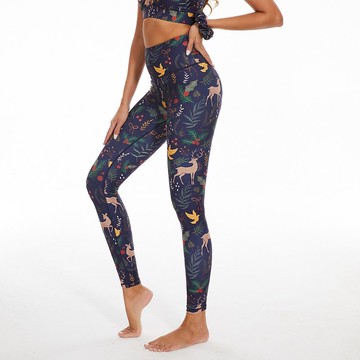 SILVERWIND2023聖誕麋鹿印花緊身高彈健身瑜伽褲提臀收腹運動褲女