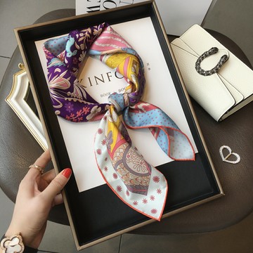 幻彩花朵100%桑真絲真絲斜紋綢絲巾披肩領巾70cm方巾圍巾