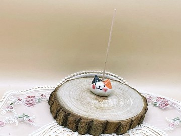 圓滾滾三花貓  線香座  薰香  療癒小物  小花瓶 多用途陶器