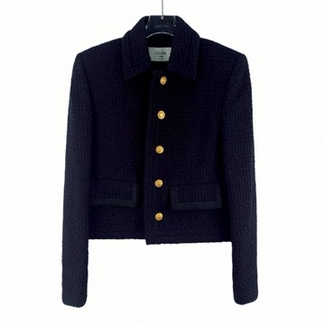 (M) celine質感羊毛排扣黑色外套