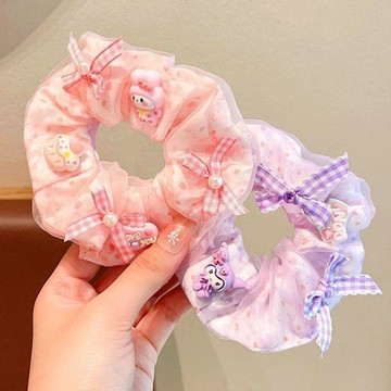 【臺灣-出貨】高顏值甜美KT貓蕾絲大腸髮圈高彈力扎頭髮飾後腦勺盤發頭繩髮圈