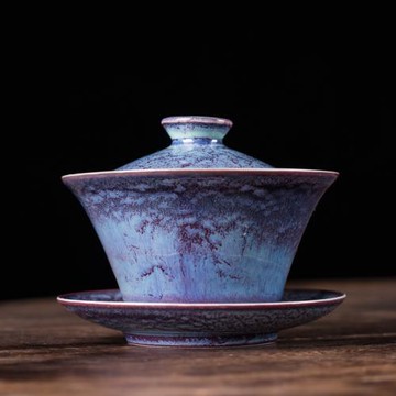 柴燒鈞瓷窯變三才蓋碗手抓敬茶碗原礦家用陶瓷功夫柴窯天目泡茶器