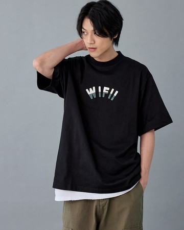極扎實超高品質WIFI logo落肩tee (黑色)