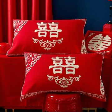 婚慶系列大紅四層紗布枕巾 52*78cm一對