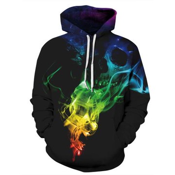 3D Skull Flame Print Hoodie Male    3D骷髏火焰印花連帽衛衣男
