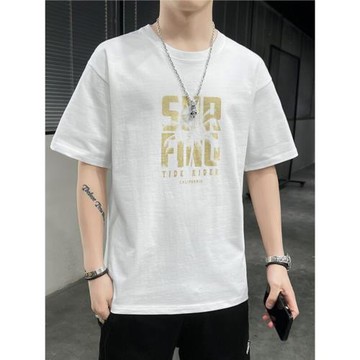 新款夏季純棉短袖男寬松圓領打底衫青年韓版上衣立體印花t恤