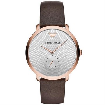 【Emporio Armani】亞曼尼 AR11163 波紋菱格面盤 皮革錶帶男錶 玫瑰金 42mm