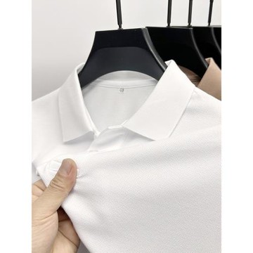 （下擺開叉）100%純棉短袖t恤男士夏季長絨棉翻領POLO衫休閑上衣