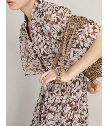 復古法式真絲連衣裙女2022年夏收腰顯瘦長裙桑蠶絲素雅印花茶歇裙