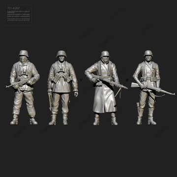 【台灣出貨】✨免運 白膜 1/35 50mm 3D打印一體兵人 二戰歐洲陸兵人4人 樹脂TD-4287/3D 模型製作