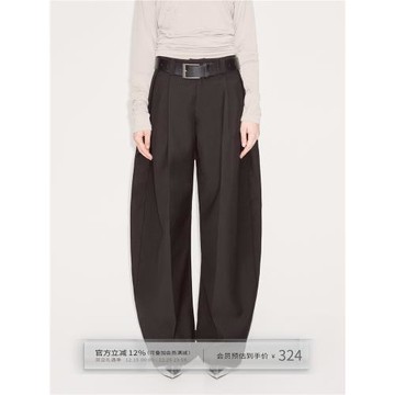 出逃赤崗西 原創黑色彎刀西裝褲女秋休閑低腰廓形壓褶闊腿香蕉褲