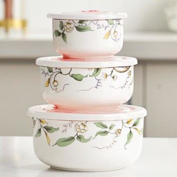 陶瓷保鮮盒保鮮碗三件套冰箱專用水果盒微波爐飯盒上班便當盒容器