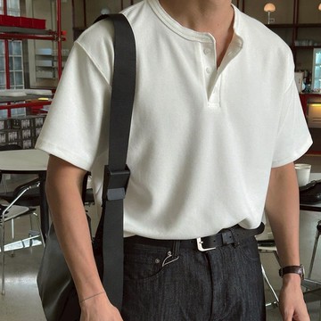 正韓高品質柔棉簡約亨利領短袖T恤 4色 YUPPIE 預購商品 0526