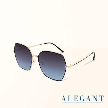 【ALEGANT】韓潮街拍時尚墨羽藍金框幾何造型墨鏡/UV400太陽眼鏡