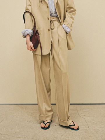 Turn-up Band Slacks _ Beige