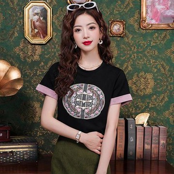 【韓國K.W.】現貨名媛氣質棉質鑽飾中國風流行上衣(涼感/造型/休閒/亞麻/小香風)