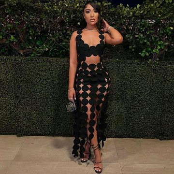 歐美風ins美式炸街party黑色鏤空吊帶連衣裙卡戴珊顯瘦辣妹包臀裙