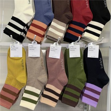 ETNA韓國東大門女士襪子秋簡約條紋學生中筒襪網紅ins潮流運動襪