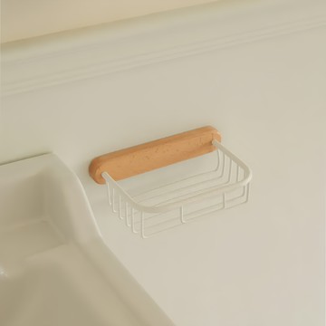 沐慕家居 浴室置物架組 胡桃木鉛長方收納架  小(21 x 14 x 7cm)  白色 + 木色  1個