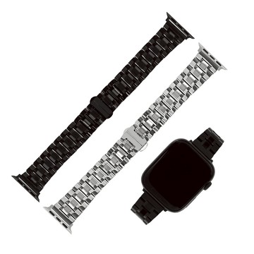 Apple Watch 全系列通用錶帶 蘋果手錶替用錶帶 蝴蝶雙壓扣 不鏽鋼錶帶 黑/銀色 #809-41-16.18