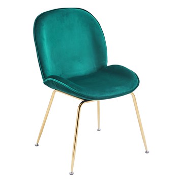 E-home Shell貝殼絨布鍍金腳餐椅 LKC016A-grn 綠色  1個