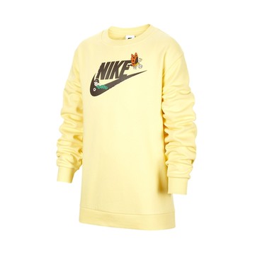 Nike Club FLC Crew LS GCEL 大童 童裝 黃色 運動 磨毛 上衣 長袖 HQ4885-701