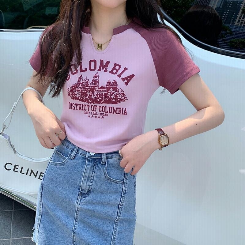 Tシャツ ロゴ 半袖 レディース プリント クロップド丈 トップス