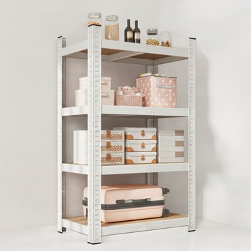 Bmyx 堅固簡易組裝鋼製角鋼置物架  白色  4層  700 x 350 x 1500 mm