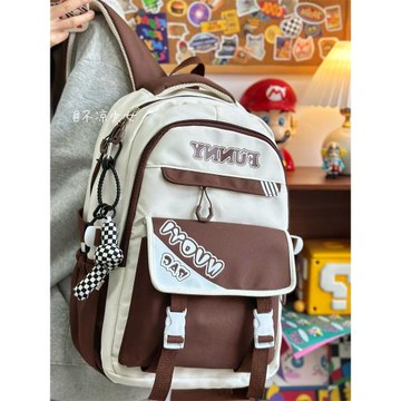 日系ins初中生大容量書包女高中學生小眾百搭雙肩包美式復古背包