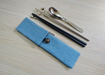 環保餐具收納袋 餐具袋 雙層筷袋 牛仔款