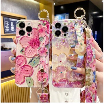 新款點鉆油畫花蘋果15promax手機殼女14掛繩16可斜挎背iphone13腕帶網紅12軟硅膠11防摔套xr全包8plus小眾7