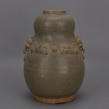 西晉越窯神獸紋回紋雙耳尊 仿古做舊出土瓷器復古家居裝飾收藏品