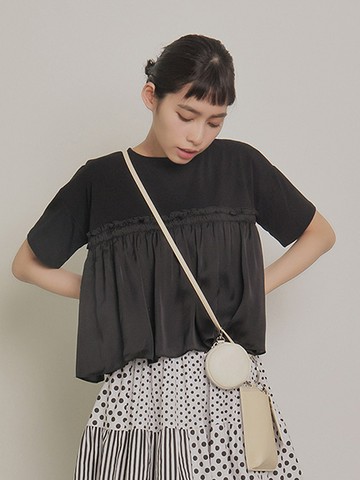 異素材抽皺上衣(LA22L0C0100) - earth music&ecology