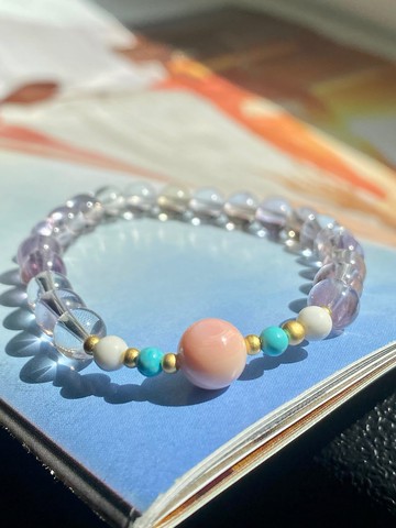 天然無優化紫黃晶女王貝綠松硨磲手串手錬