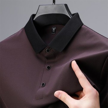 (免運)中年男士POLO衫紅色短袖t恤翻領爸爸夏裝本命年婚宴冰絲條紋上衣