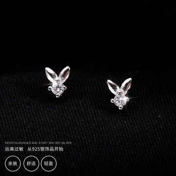 925純銀耳釘女年新款潮可愛兔子耳骨釘立體動物耳環耳飾