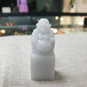 天然緬甸玉A貨-O0329-彌勒佛印章/小擺件高46.2mm寬18.5mm厚15mm💰售價1400元