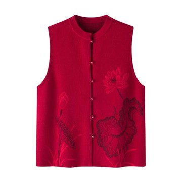 中老年羊絨馬甲女士媽媽奶奶裝圓領時尚吊穗中國風加厚針織開衫