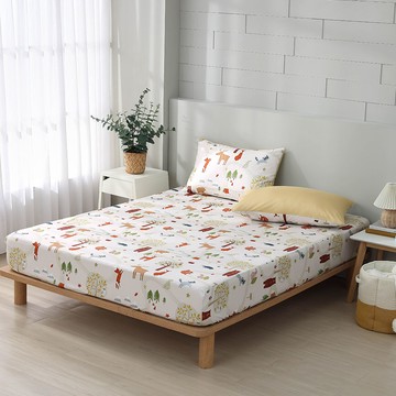 鴻宇 HongYew - 雙人床包枕套組 100%美國棉 精梳棉-呼嚕森林-米