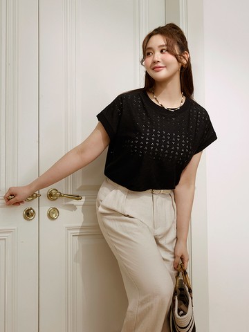 雲朵自訂款-鏤空緹花連袖上衣