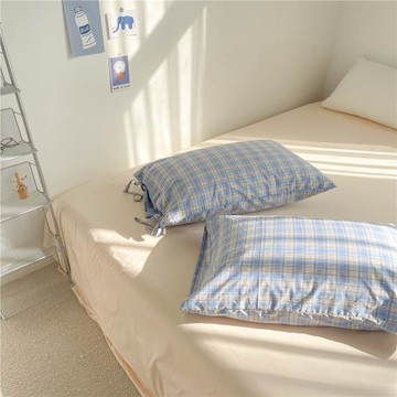 偉大電影 ins韓風藍格子全棉枕套枕頭罩枕巾單人單只74*48 少女心