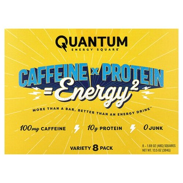 Quantum Energy Square, 咖啡萃取 x 蛋白質零食，什錦口味，8 塊，每塊 1.69 盎司（48 克）