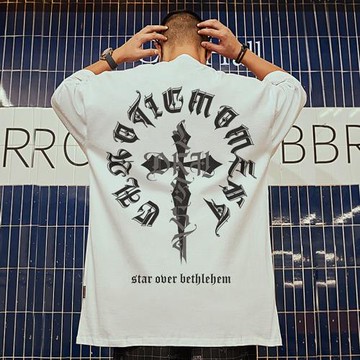 美式潮牌短袖T恤男潮ins潮流oversize大碼夏季小眾五分袖2025新款