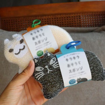 可愛刺繡貓咪小狗造型抹布洗碗海綿刷鍋清理清潔刷海綿擦