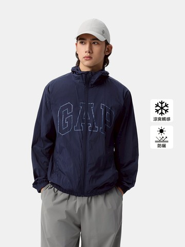 男裝 Logo印花防曬連帽外套-海軍藍