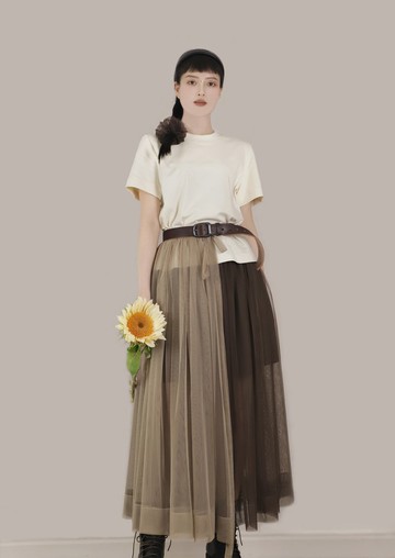 手工網紗兩件式繫繩圍裙 A字裙 紗裙 半身裙 長裙 多層次搭