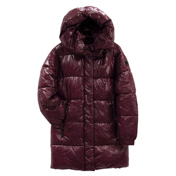 MICHAEL KORS 金色圓標Logo白蘭地紅色連帽長版保暖外套